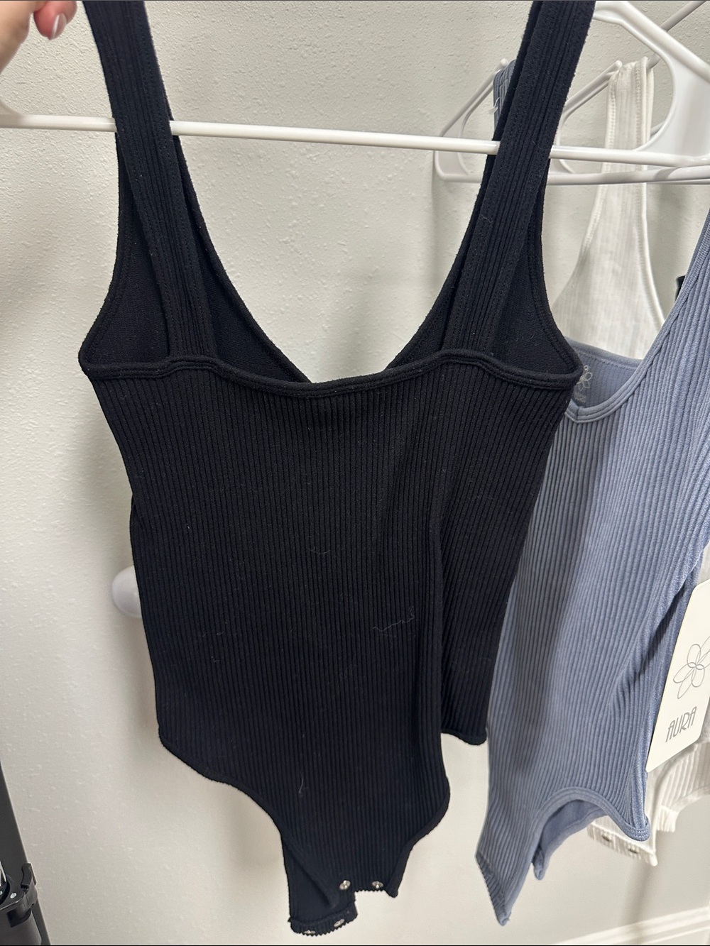 Bundle of 4 Ribbed Bodysuits Black White Blue Small / Medium Stretch Fit - Picture 3 of 9